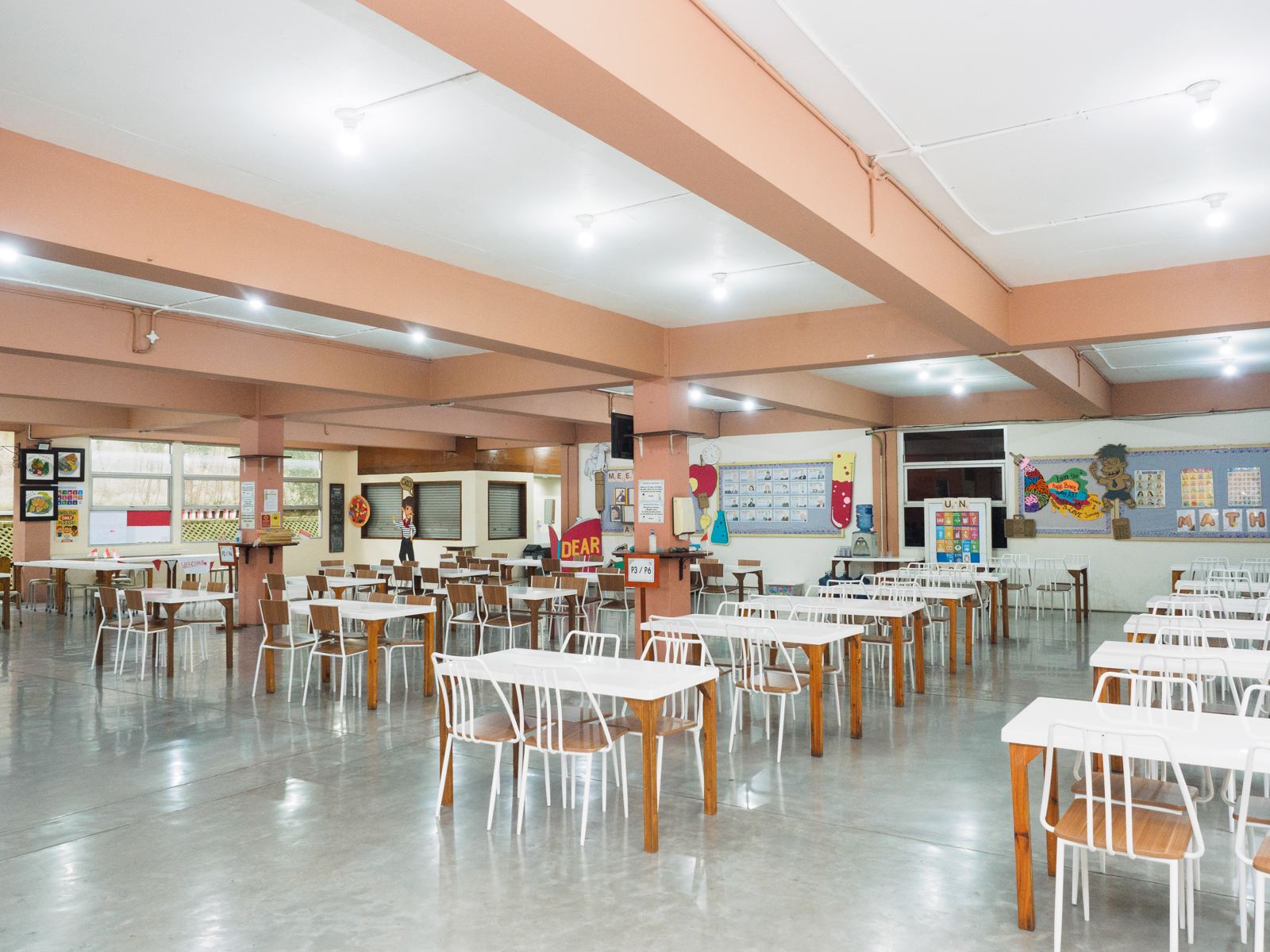 The canteen, with tables and benches